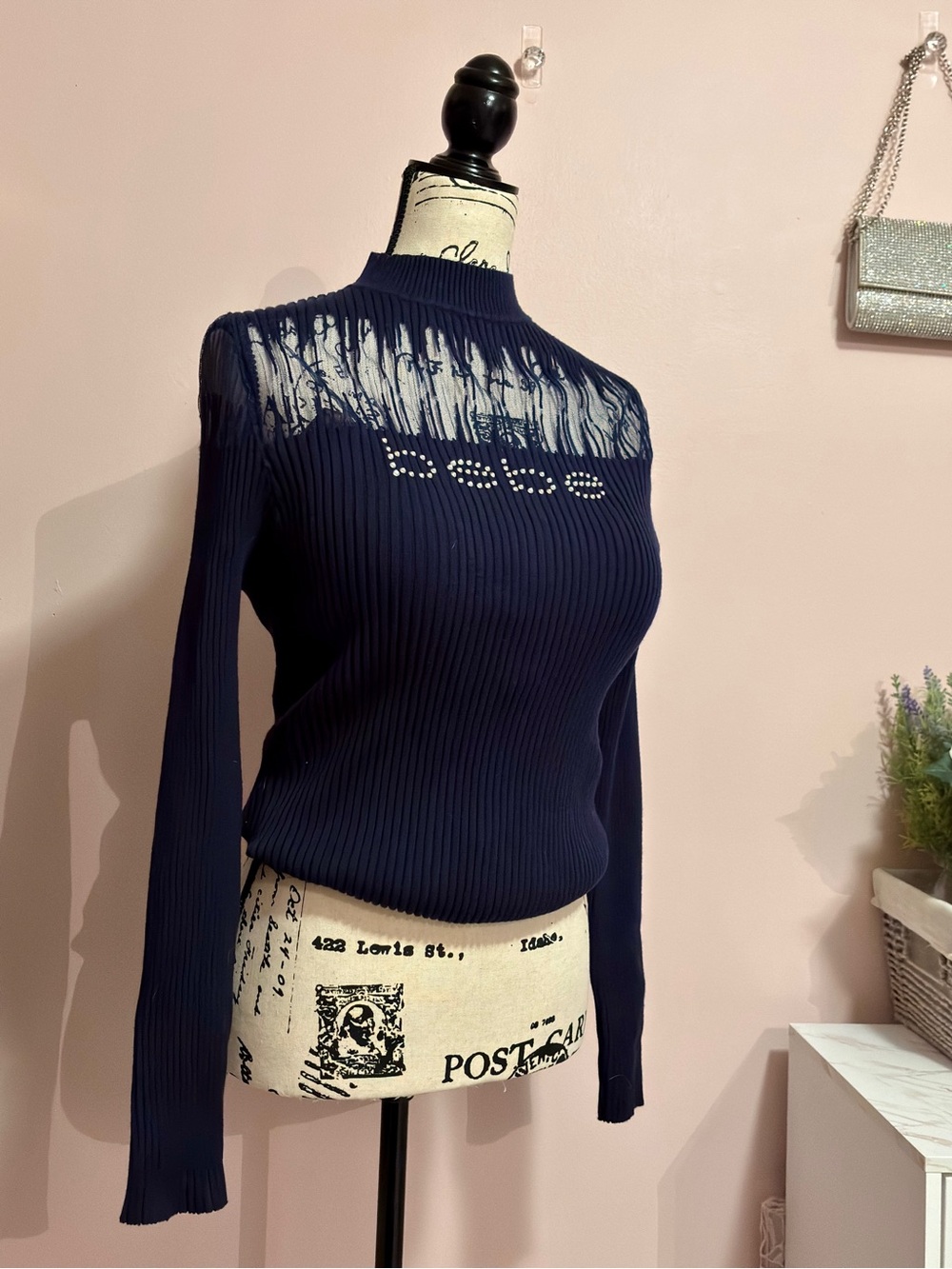 Bebe Y2K Rhinestone Ribbed Sweater Large - Picture 2 of 7